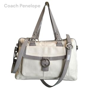 Coach Penelope Leather Convertible Satchel in Winter White and Grey